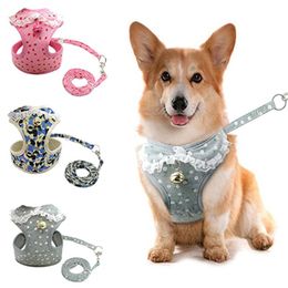 Dog Apparel Soft Mesh Pet Puppy Cat Harness Leash Set With Bell Cute Lace Vest For Small Medium Dogs Chihuahua Yorkie Teddy S M L XLDog