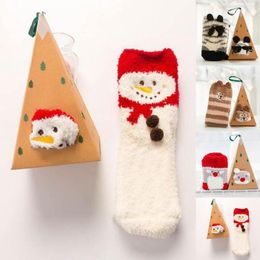 Women Socks Fun Cute 3D Animal With Gift Box Coral Fleece Winter Thickened Cartoon Embroidery Floor Christmas