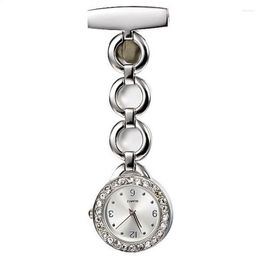 Pocket Watches Stainless Steel Crystal Rhinestone Dial Quartz Fob Brooch Watch 2COLOR