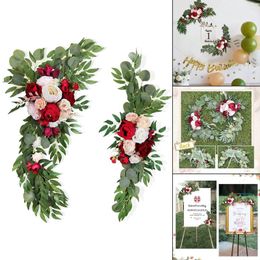 Decorative Flowers 2 Pieces Wedding Arch Hanging Floral Swag Garland Artificial For Reception Window Sign Decoration