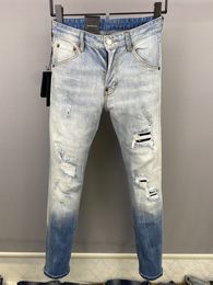 Slim Leg Mens Jeans Storm Blue Skater Jean Patch Jeans Distressed Washed Cotton Denim Trousers Skinny Jeans Blue size 46-54