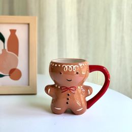 Mugs Gingerbread Man Mug Cartoon Cute Kawaii Christmas 3D Ceramic Cup Milk Coffee Water 300ml NJ727131