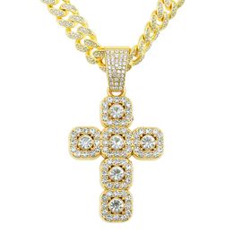 Hip Hop Cross Charm Pingente Gold Labated Diamond Zircon com Miami Colar