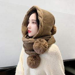 Berets Diyalo Women Warm Kintted Earmuffs Hat With Scarf Ear-flapped Pompom Bomber Winter Snow Skiing Windproof Caps Gorros