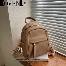 School Bags High Quality Waterproof Solid Color Leather Women Backpack College Style Travel Rucksack School Bags for Teenage Girl Boys 230216