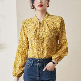 Women's Blouses 2023 Spring Women's Fashion Shirt Long Sleeve Elegant Shirts For Women Floral Real Silk Woman Blouse Loose Tops