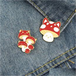 Cartoon Accessories Small Mushroom Enamel Brooches Pin For Women Fashion Dress Coat Shirt Demin Metal Funny Brooch Pins Badges Promo Dhqge