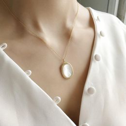 Choker Korea 925 Sterling Silver Elliptical Shell Pendant Necklace Gold Rope Side Big Elegant Women Luxury Chokers