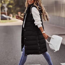 Women's Down Long Coat Vest With Hood Autumn Winter Large Size Sleeveless Jacket Cotton Waistcoat Hooded Quilted D4