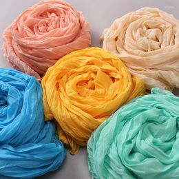 Ethnic Clothing Summer Solid Color Crinkle Hijab Scarf Pleated Cotton Linen Headscarf Muslim For Women Headband Islamic Long Pashmina