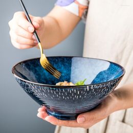 Bowls Fanxing Threaded Bowl Ceramic Ramen Large Soup Household Bamboo Hat Salad European Tableware Open