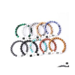 Beaded Strands 8Mm White Dyed Lava Stone Chakra Strand Bracelets For Women Men Yoga Buddha Energy Jewelr Whole Drop Delivery Jewellery Dh7Z8