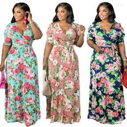 Casual Dresses Plus Size Summer Dress Wholesale Women Long With Lace Up V Neck High Waist Ladies Vacation Floral Drop