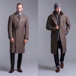 Men's Wool Blends Long Brown Overcoat Men Suits Costume Homme Custom Made Winter Large Lapel Double Breasted Formal Business Causal Prom 230217