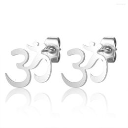 Stud Earrings Small OM Letter Yoga Symbol Earring Stainless Steel For Women Femme AUM Hinduism Piercing Jewellery