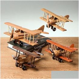 Kitchens Play Food Retro Handmade Wooden Airplane Ornaments Creative Home Desktop Model Decoration Childrens Entertainment Toys 22 Dhbns