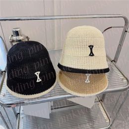 Hollow Weave Bucket Hat Womens Summer Seaside Beach Sun Hat Letter Print Breathable Sport Goft Hat