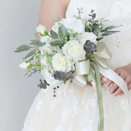 Decorative Flowers Romantic Wedding Bride Bouquets Rose Penoy Bridal Holding Bouquet For Graduation Church
