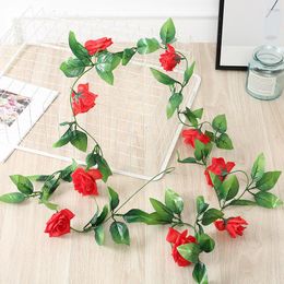 Decorative Flowers 2.4m Fake Peony Rose Vines Artificial Garland Eucalyptus Hanging Plant For Wedding Arch Door Party Table Decor