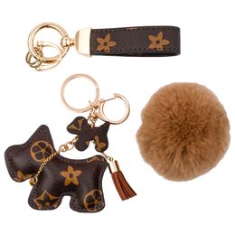 Wholesale Cute Dog Design Car Keychain Bag Pendant Charm Jewellery Flower Key Ring Holder Women Men Gifts Fashion PU Leather Animal Key Chain Accessories