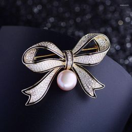 Brooches Luxury Clear Cubic Zirconia Crystal Bow Pins For Women Girls Bow-knot Drop Pearl Pin Jewelry Brooch Broche Femme Bijoux