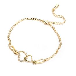 Jewelry Women Summer Yellow Gold Plated Cz Double Hearts Anklet Chain Bracelet For Girls Party Hn207 Drop Delivery Baby Kids Dhozj