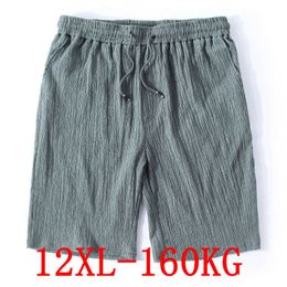 Men's Shorts Men's Big Shorts Plus Size 10XL 11XL 12XL Summer Linen Large Stretch Sports Casual Loose 52 54 Black Shorts Z0216