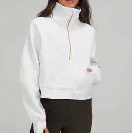 Autumn e Winter Yoga Hoodie Scuba Womens Plus Velvet espessando jaquetas capuzes esportes meio zíper terry designer suéter de suéter de ladeira de 2023sss tendência de lazer