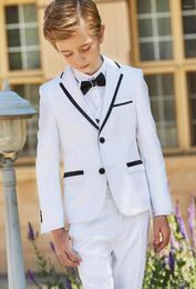 Men's Suits Fashion White Boys For Weddings 2 Button Nothched Lapel Children Formal Birthday Party 3 Pieces Jacket Vest Pant Tie