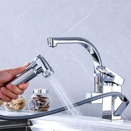 Kitchen Faucets Stainless Steel Pull Out Faucet With Swivel Spout High Pressure Sprayer 360 Rotating Cold Water Mixer Taps