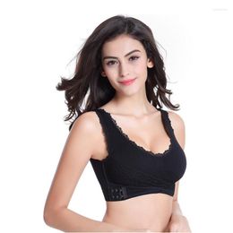 Yoga Outfit Women's Sexy Underwear Lace Solid Colour Cross Side Buckle Wireless Push Up Sports Breathable