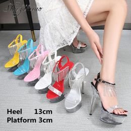 Sandals Summer Rhinestone Clear Crystal 13CM Super High Heel Fine With Catwalk Girls Sexy Women Stripper Show Pole Dancing Shoes