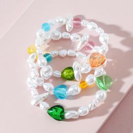 Strand Summer Women Imitation Pearl Bracelet 2023 Trendy Colored Graze Beads Elastic