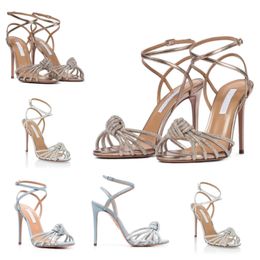 Summer Luxury Celeste Women's White Sandals Shoes Crytal Strappy embellished Leather Lady High Heels Buckle-fastening Ankle Strap Footwear Woman Sandalias Shoe