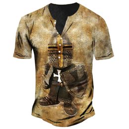 Men's T-Shirts Cotton Vintage T-Shirt for Knights Templar Top 3D Printed 5XL Button Up Loose Tee Sleeves Oversized Clothing 230217