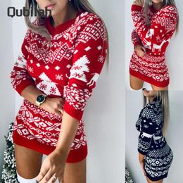 Casual Dresses Women Christmas Sweater Fashion Elf Funny Jumper Female Autumn Winter Tops Soft Dress Woman Clothes 2023