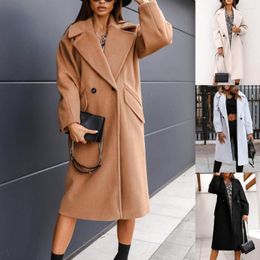 Women's Wool Drop Women Oversize Coat Solid Colour Double Breasted Autumn Winter Turndown Collar Pockets Overcoat For Office