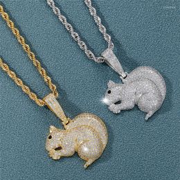 Pendant Necklaces Cute Squirrel 2 Colours 5A Micro Pave Zircon Hip Hop Jewellery For Men Women