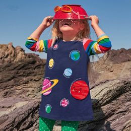 Girls Dresses Jumping Meters Princess Space For Autumn Spring Fashion Kids Cotton Clothes Oneck Toddler Cute Frocks 230217