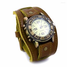 Wristwatches Vintage Retro Leather Strap Watch Women Men Punk Quartz Cuff Bracelet Bangle Casual Watches GiftWristwatches Will22
