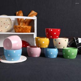 Bowls 6 Pieces Polka Dot Round Bowl Set Ceramic Small Rice Instant Noodle Soup Household Tableware Cute