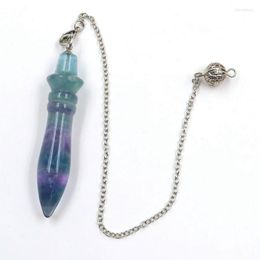 Pendant Necklaces FYJS Unique Silver Plated Geometric Shape Natural Fluorite Stone Pendulum For Scrying Link Chain Necklace