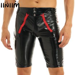 Men's Shorts iiniim Sexy Men Patent Leather Wetlook Moto Sexy Boxer Shorts Lingerie Opened with Zipper Night Parties Clubwear Shorts Z0216