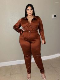 Tracksuits Elegant Woman Jumpsuit Plus Size Two Piece Sets Shirt Bodysuit Long Sleeve Sexy Outfits Lady Suit Wholesale Bulk Drop