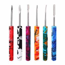 Smoking Colorful Resin Portable Handle Dabber Steel Spoon Shovel Scoop Wax Oil Rigs Herb Tobacco Pipes Waterpipe Hookah Bong Nails Tip Straw Cigarette Holder