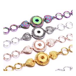 Charm Bracelets 18Mm Snap Button Heart Bracelet Sier Gold Link Chain Snaps Buttons Jewelry For Women Men Drop Delivery Dhzqh