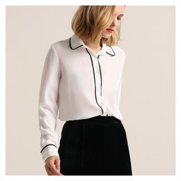 Women's Blouses Silviye Fashion Black And White Contrast Silk Shirt Women's Long Sleeve Foreign Style Autumn