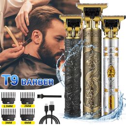 Hair Trimmer T9 USB Electric Trimmers Recargable Mens Shaver Engraving Trace Push Barber For Men Professional Beard Clipper 230217