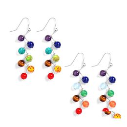 Dangle Chandelier Natural Stone 7 Chakra Healing Beads Hanging Earrings Yoga Meditation Tassel Color Beaded Pending Earring For Wo Dhtq1