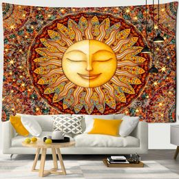 Tapestries Psychedelic Sun And Moon Tapestry Wall Hanging Ins Style Japanese Relief Painting Bohemia Home Decor